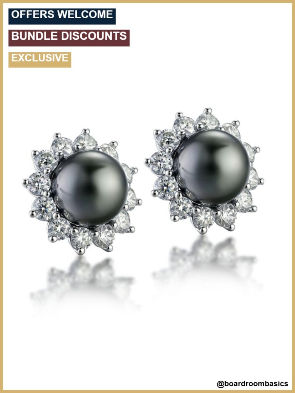 Tahitian Black Pearl Flower Halo Stud Earrings Moissanite 925 Sterling Silver